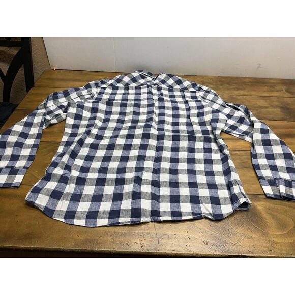 BAIRD MCNUTT Murano Slim Fit Linen Button Down Shirt XL Blue Check - Picture 12 of 12
